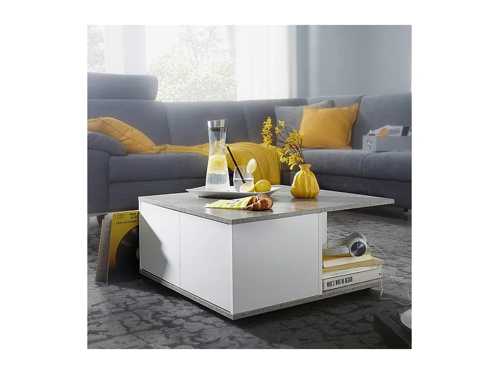 Rollen Couchtisch in Beton Grau und Weiß 70 cm breit