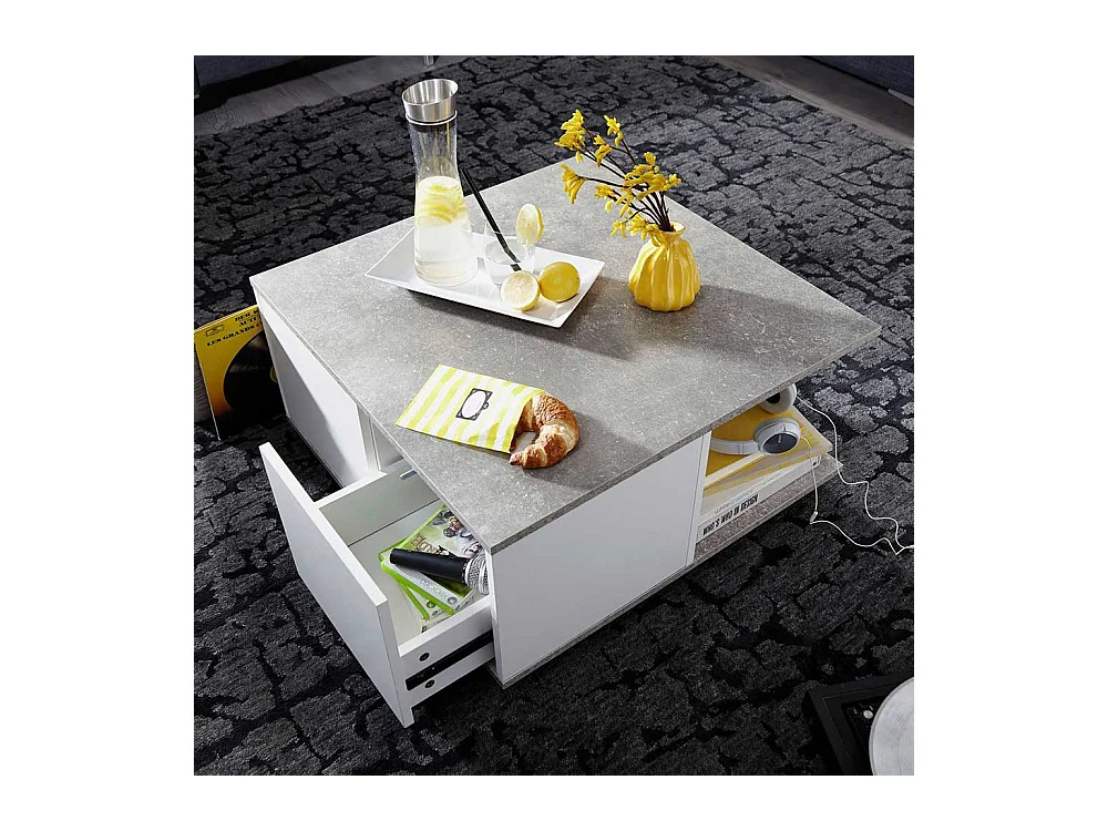 Rollen Couchtisch in Beton Grau und Weiß 70 cm breit