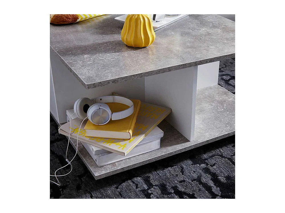 Rollen Couchtisch in Beton Grau und Weiß 70 cm breit