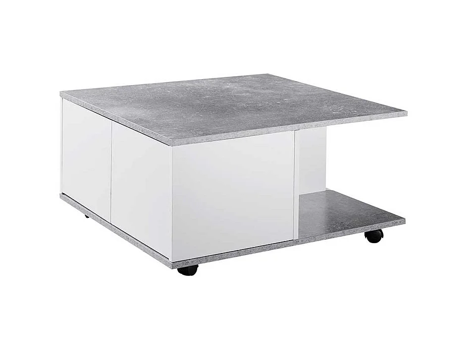 Rollen Couchtisch in Beton Grau und Weiß 70 cm breit