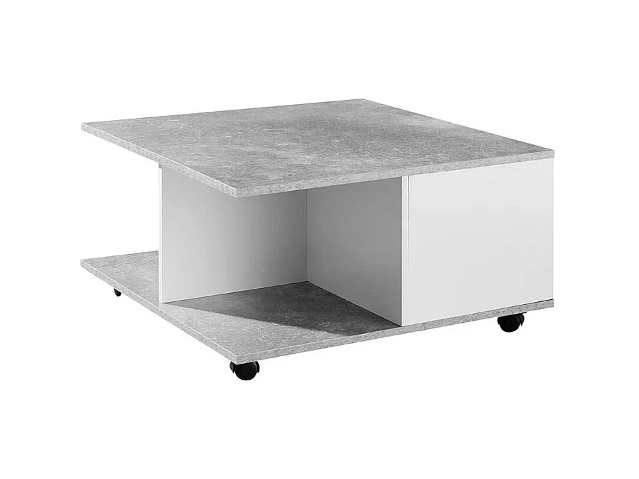 Rollen Couchtisch in Beton Grau und Weiß 70 cm breit