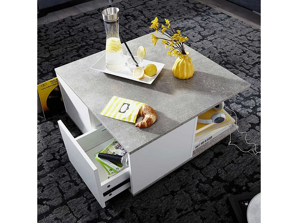 Rollen Couchtisch in Beton Grau und Weiß 70 cm breit