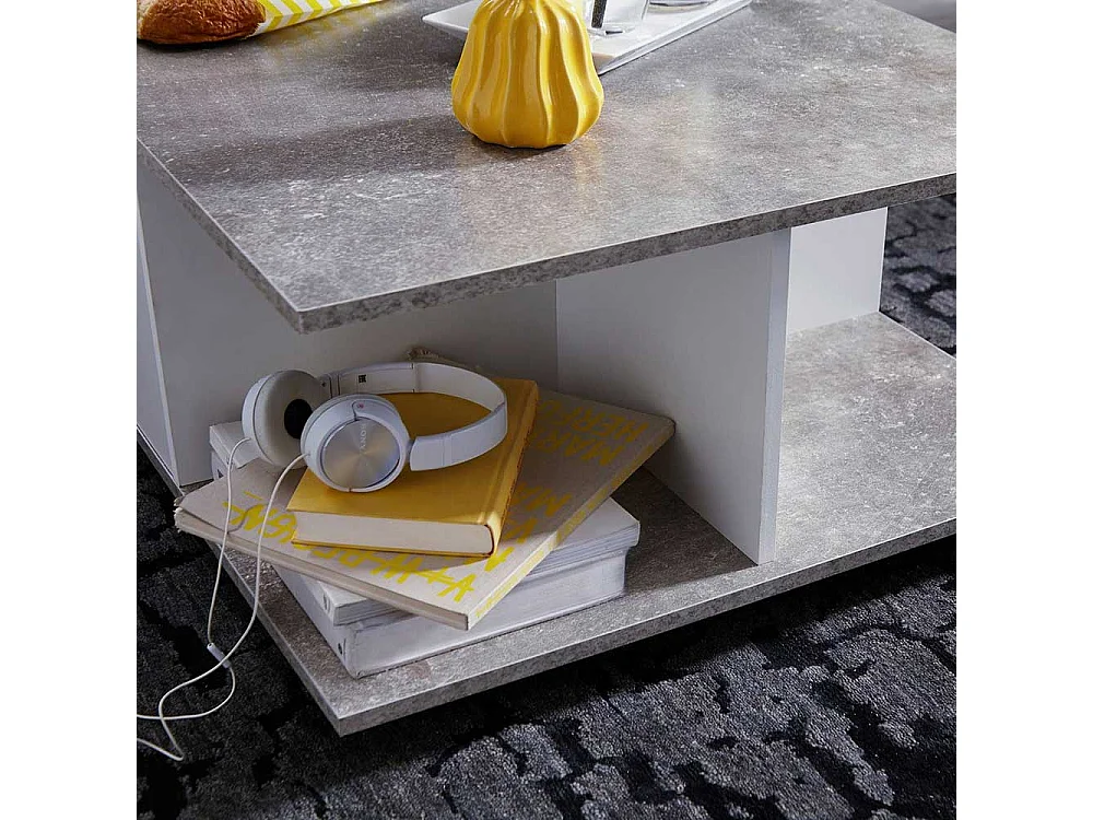 Rollen Couchtisch in Beton Grau und Weiß 70 cm breit