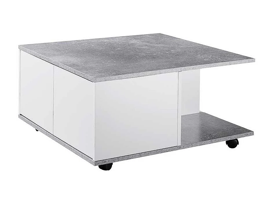 Rollen Couchtisch in Beton Grau und Weiß 70 cm breit