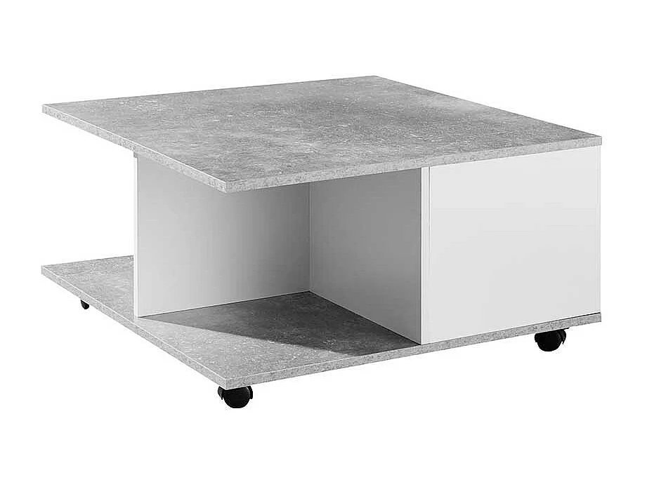 Rollen Couchtisch in Beton Grau und Weiß 70 cm breit