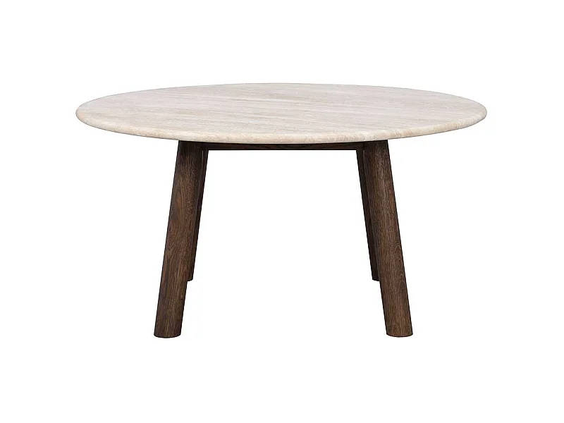 Sofa Tisch mit beiger Marmorplatte Gestell in Eiche dunkel