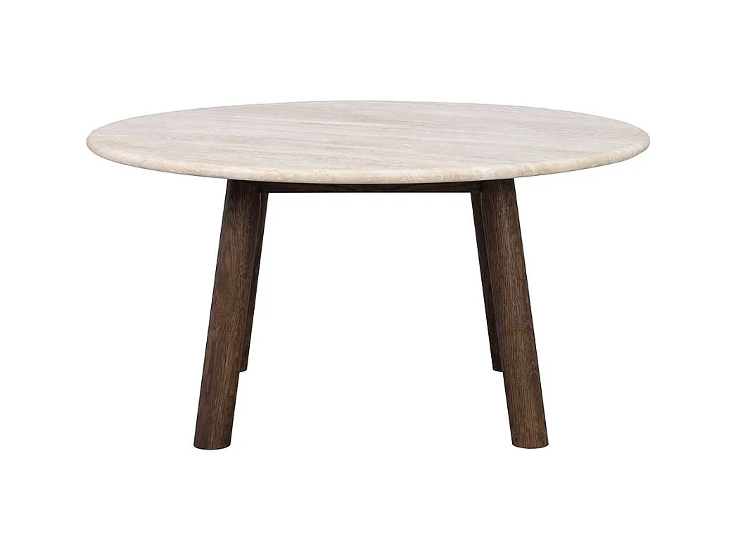 Sofa Tisch mit beiger Marmorplatte Gestell in Eiche dunkel