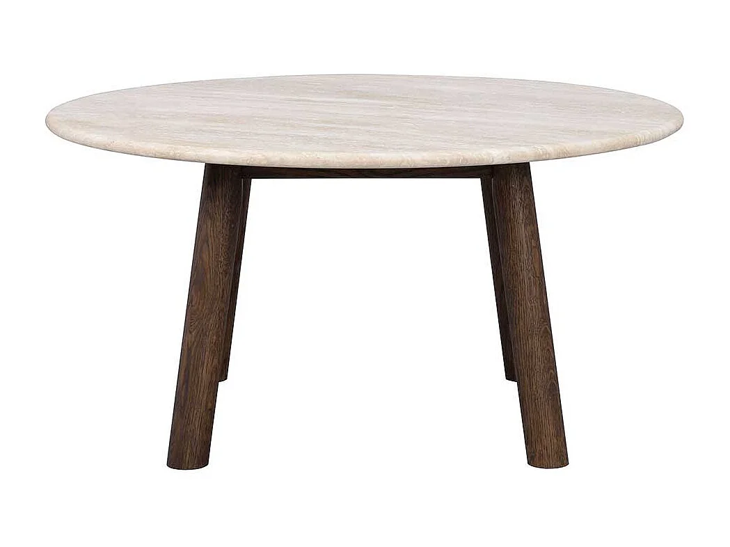 Sofa Tisch mit beiger Marmorplatte Gestell in Eiche dunkel