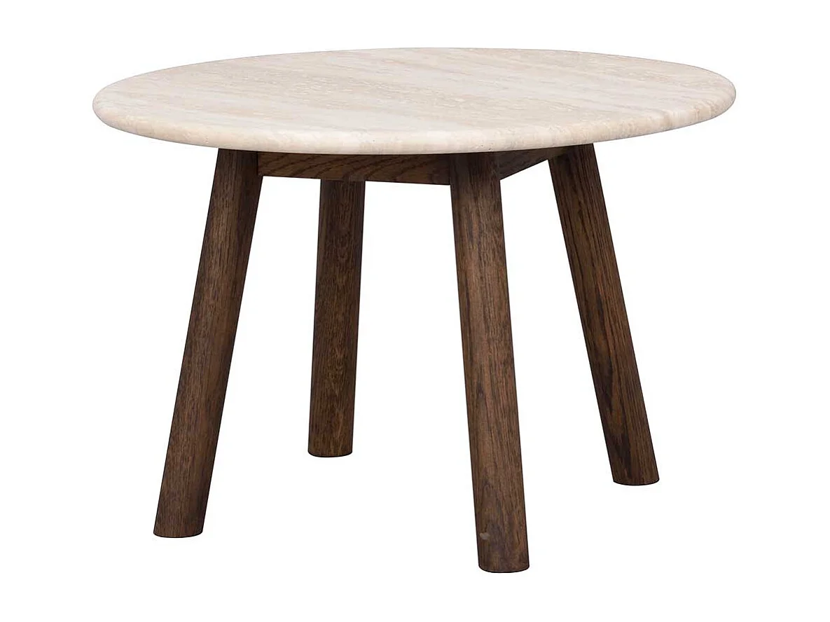 Sofa Tisch mit beiger Marmorplatte Gestell in Eiche dunkel