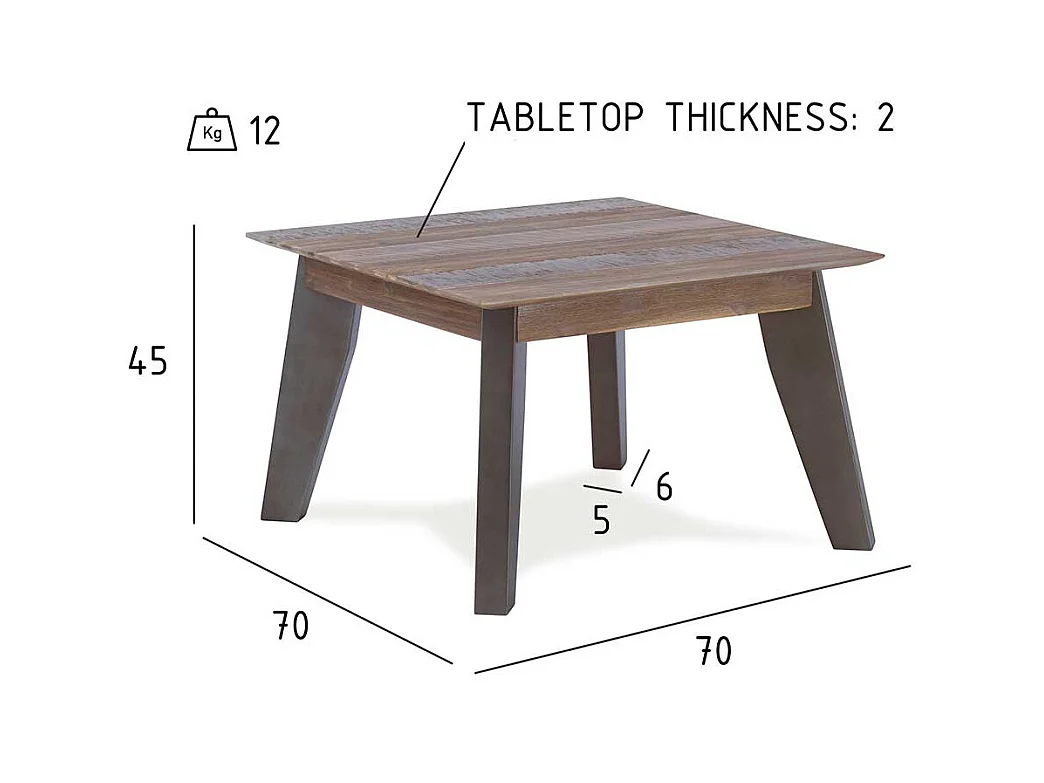 Sofatisch aus Akazie Massivholz 70 cm breit