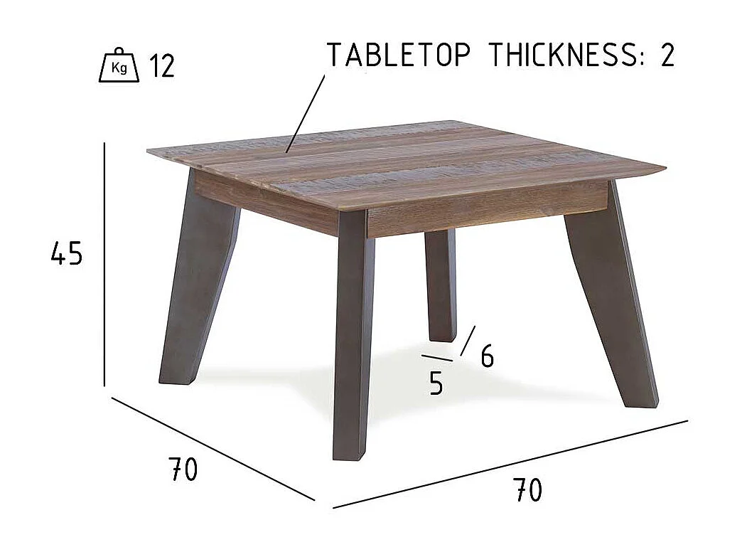 Sofatisch aus Akazie Massivholz 70 cm breit
