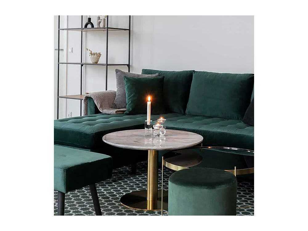 Runder Couchtisch in Messingfarben und Hellgrau marmoriert 45 cm hoch