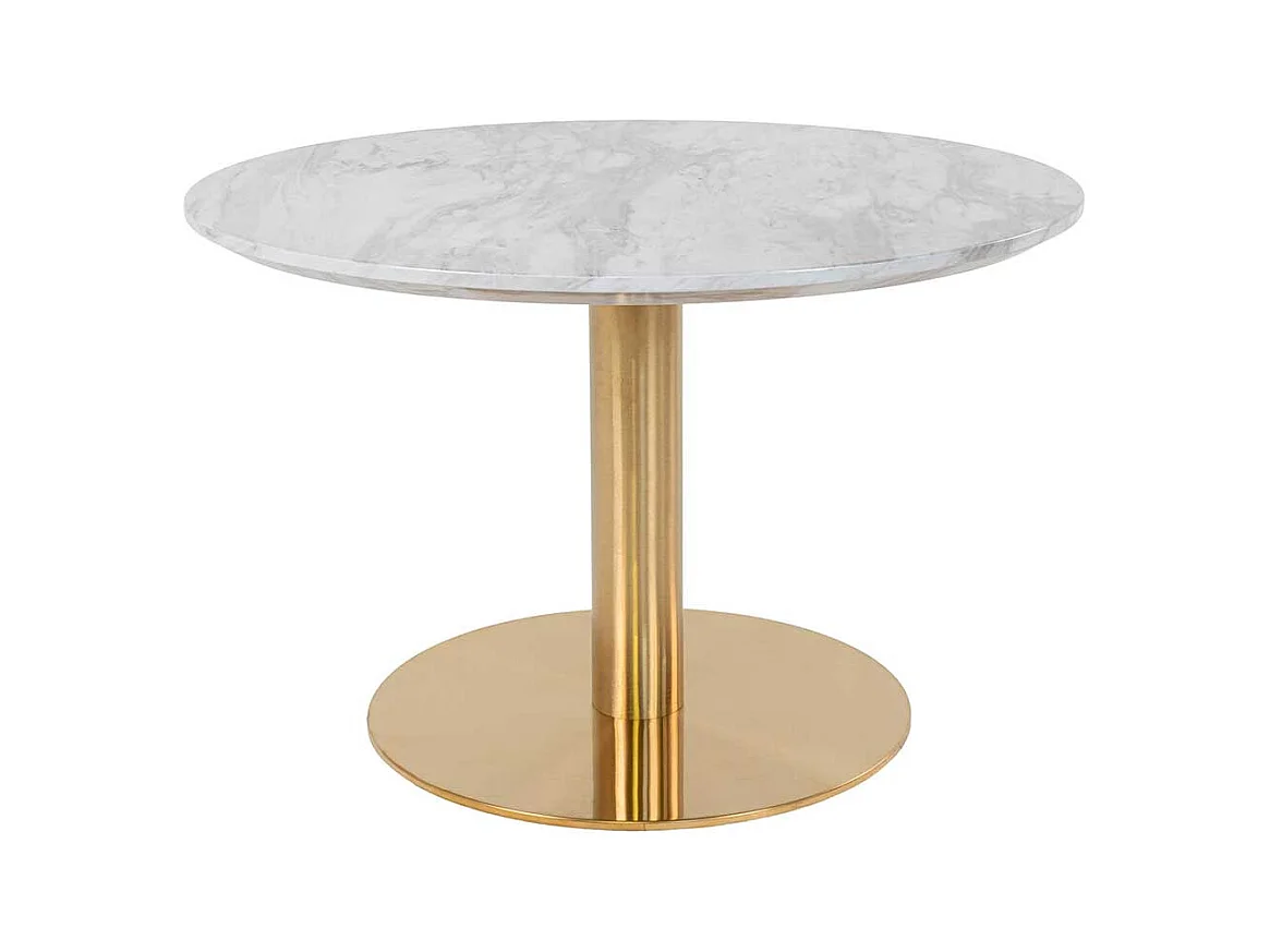 Runder Couchtisch in Messingfarben und Hellgrau marmoriert 45 cm hoch