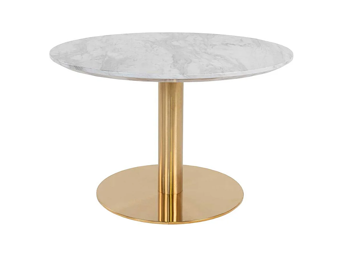 Runder Couchtisch in Messingfarben und Hellgrau marmoriert 45 cm hoch