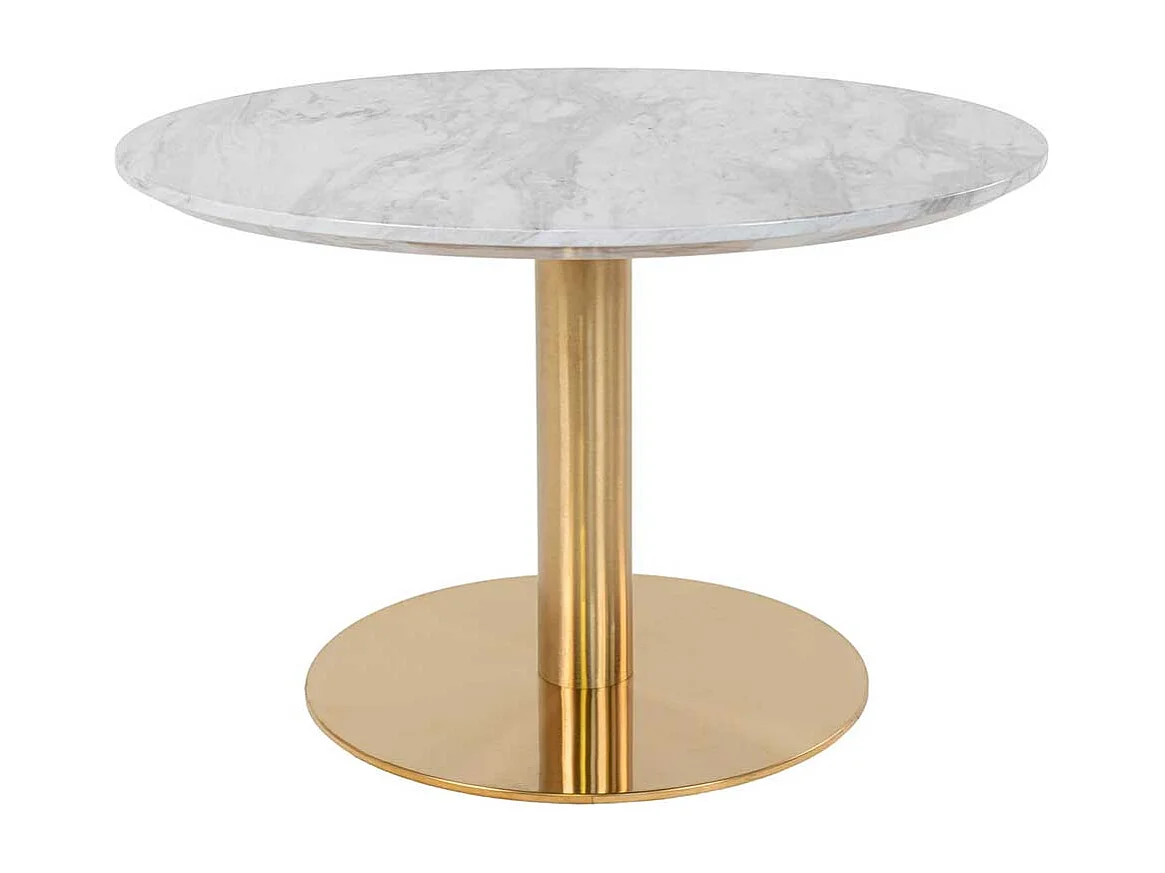 Runder Couchtisch in Messingfarben und Hellgrau marmoriert 45 cm hoch