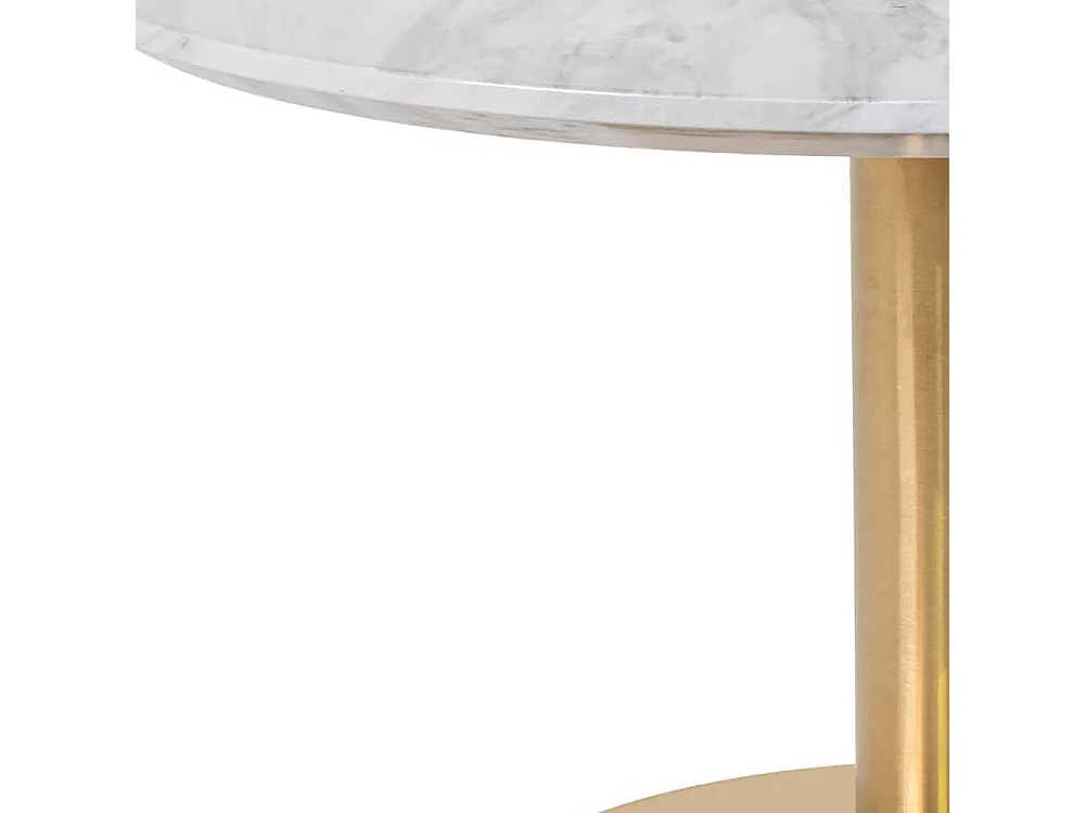 Runder Couchtisch in Messingfarben und Hellgrau marmoriert 45 cm hoch