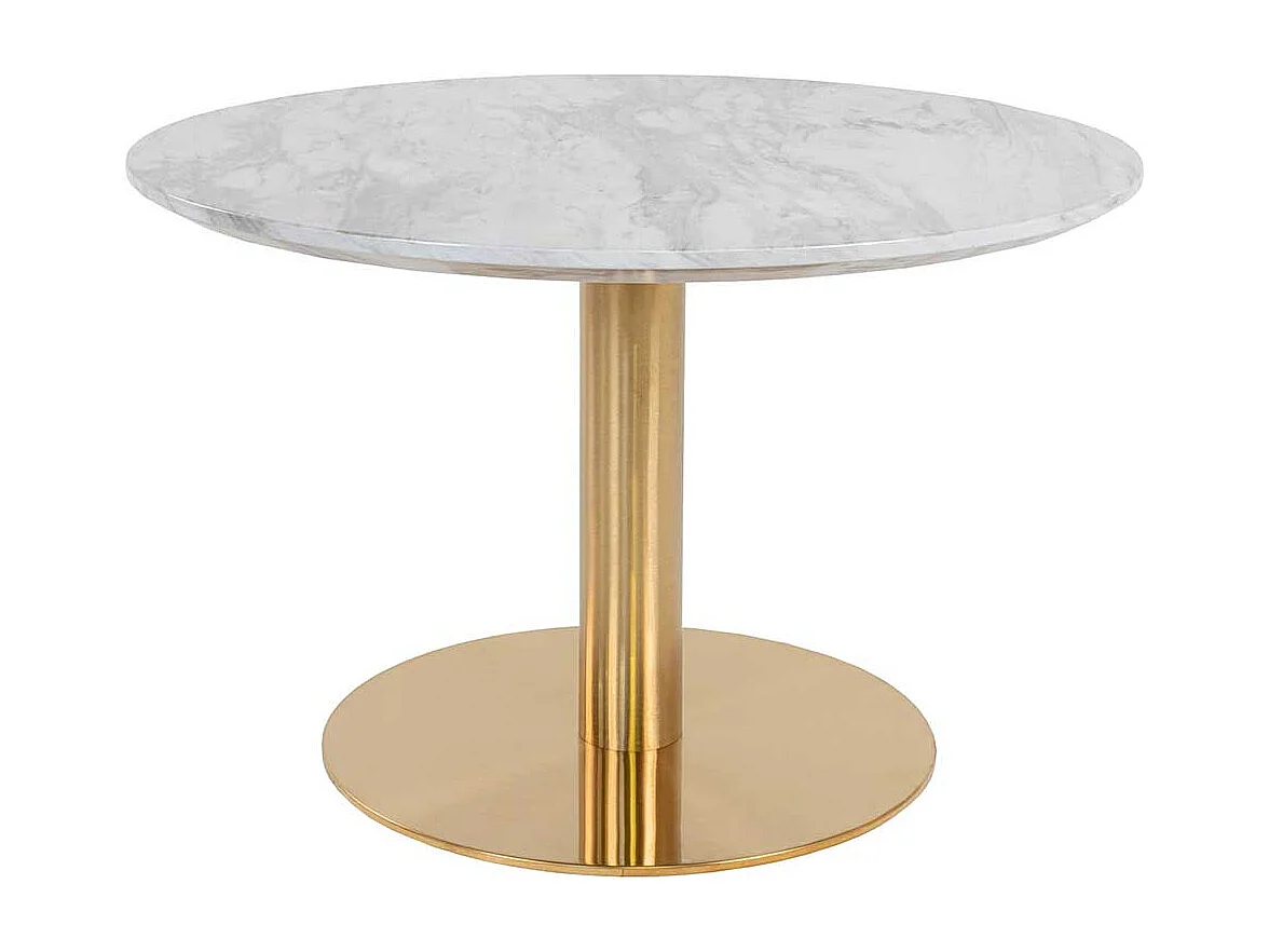 Runder Couchtisch in Messingfarben und Hellgrau marmoriert 45 cm hoch