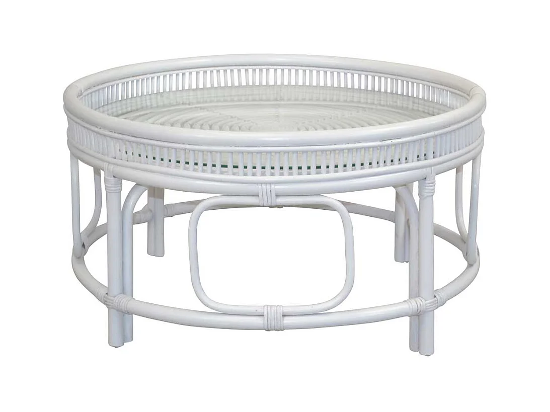 Couchtisch mit Glasplatte im Landhausstil Rattan Geflecht