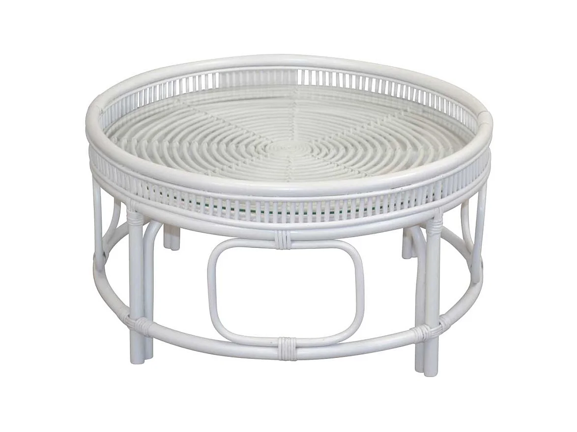 Couchtisch mit Glasplatte im Landhausstil Rattan Geflecht