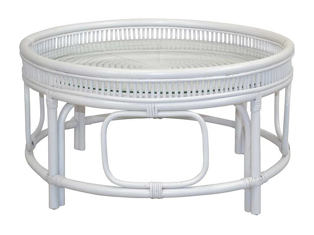 Couchtisch mit Glasplatte im Landhausstil Rattan Geflecht