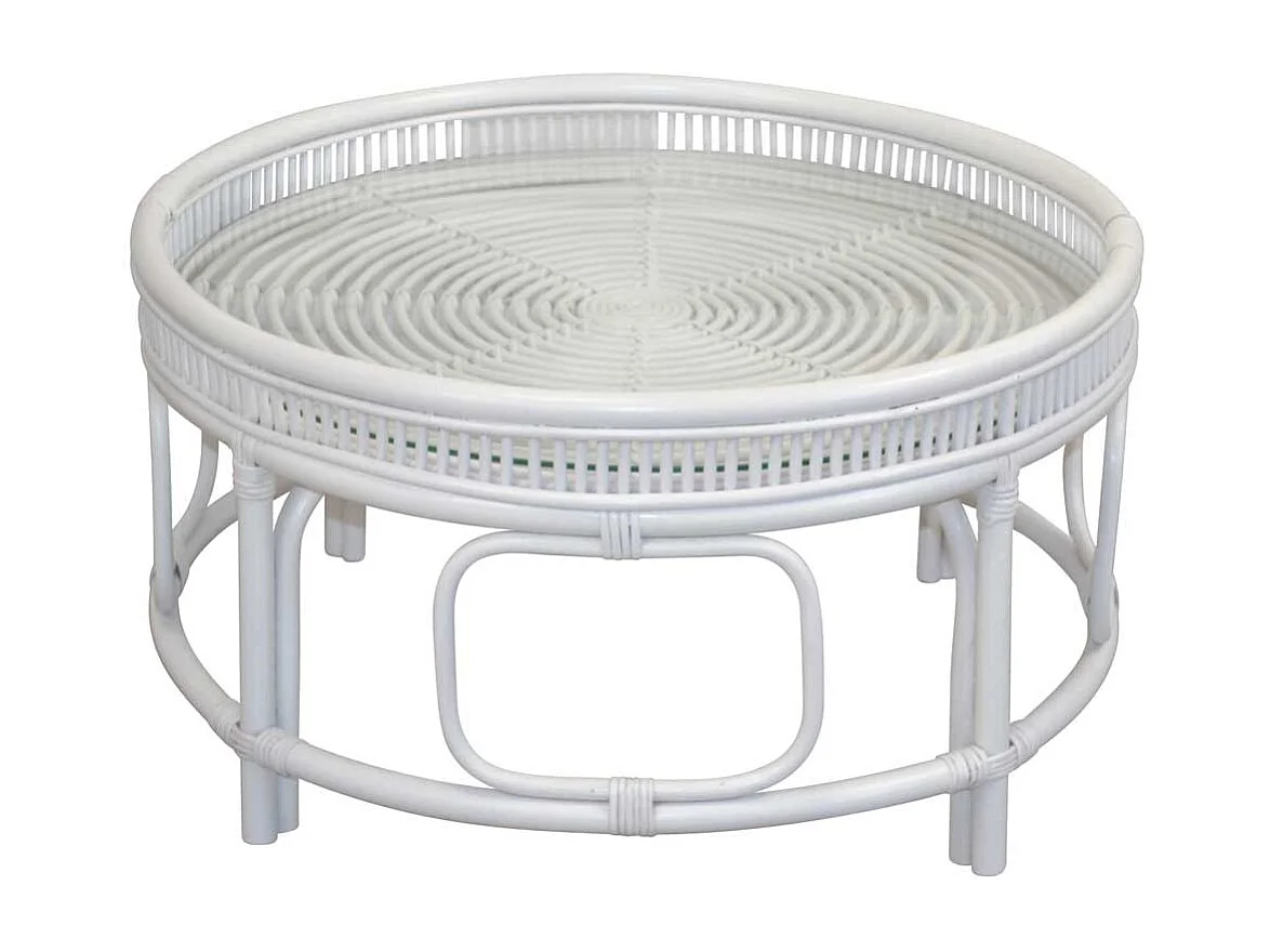 Couchtisch mit Glasplatte im Landhausstil Rattan Geflecht