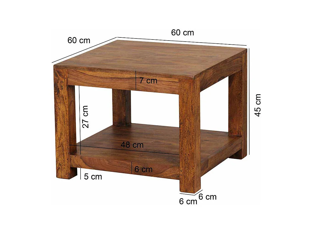 Wohnzimmer Couchtisch aus Sheesham massiv lackiert 60 cm breit