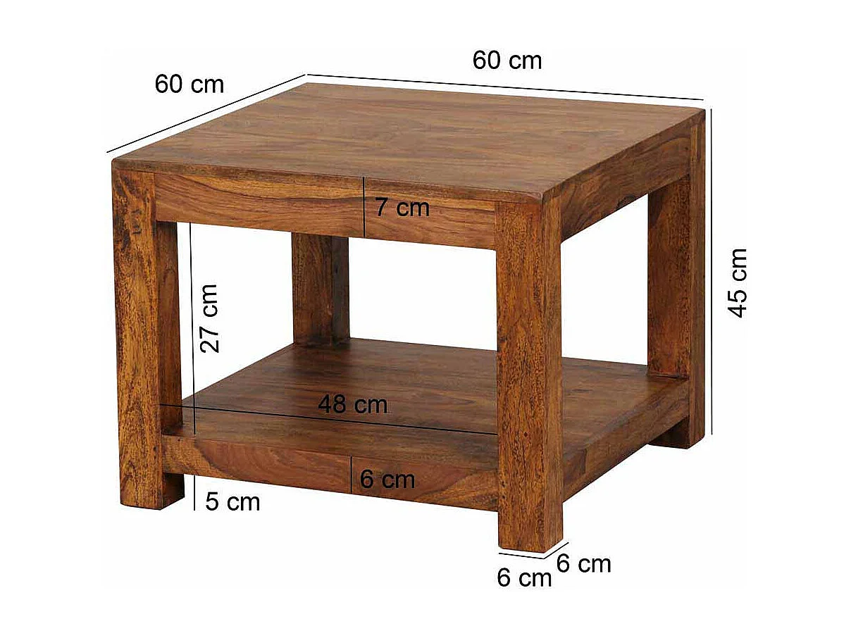 Wohnzimmer Couchtisch aus Sheesham massiv lackiert 60 cm breit