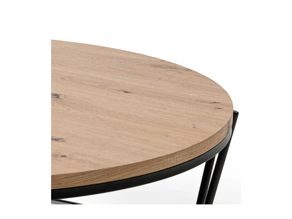 Runder Sofa Tisch in Wildeichefarben und Schwarz 80 cm Durchmesser