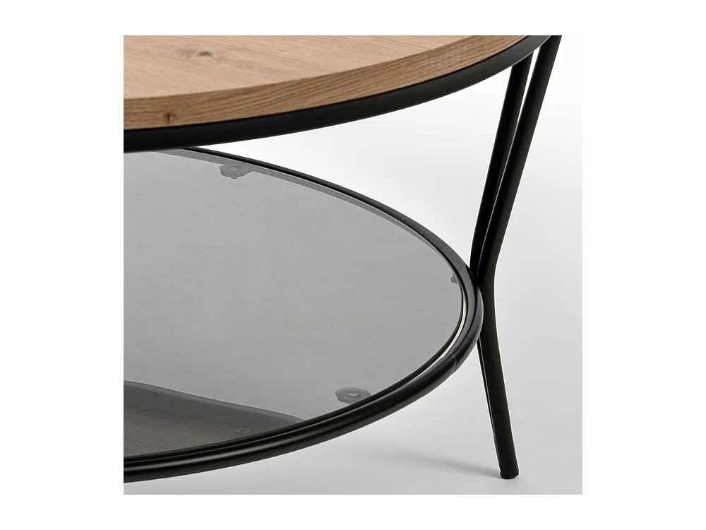 Runder Sofa Tisch in Wildeichefarben und Schwarz 80 cm Durchmesser