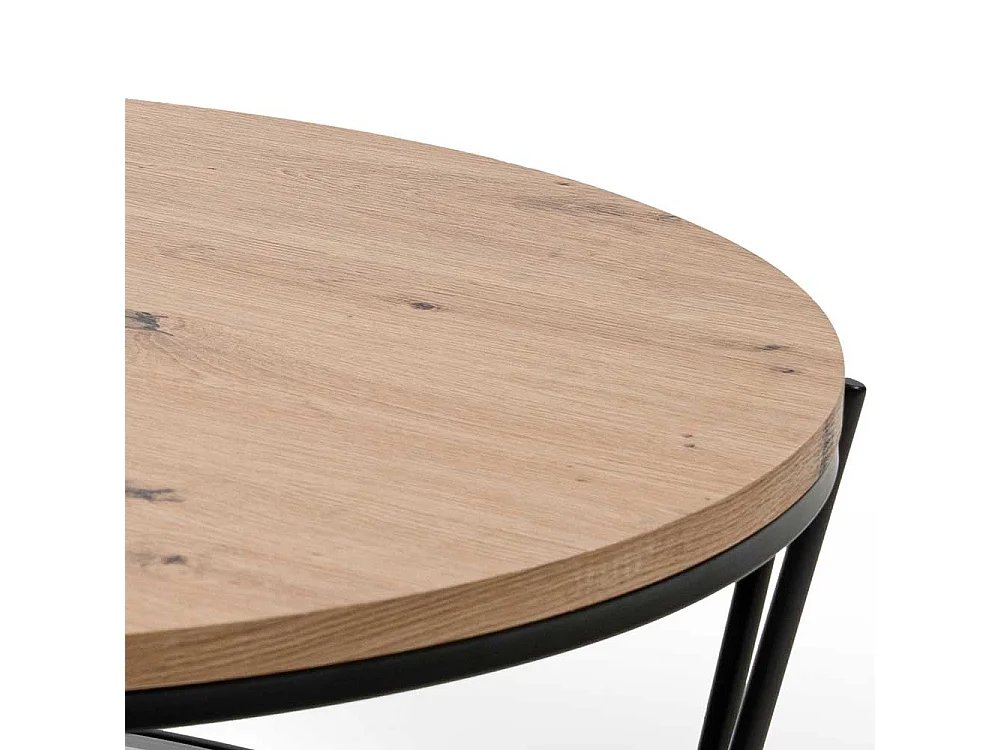 Runder Sofa Tisch in Wildeichefarben und Schwarz 80 cm Durchmesser