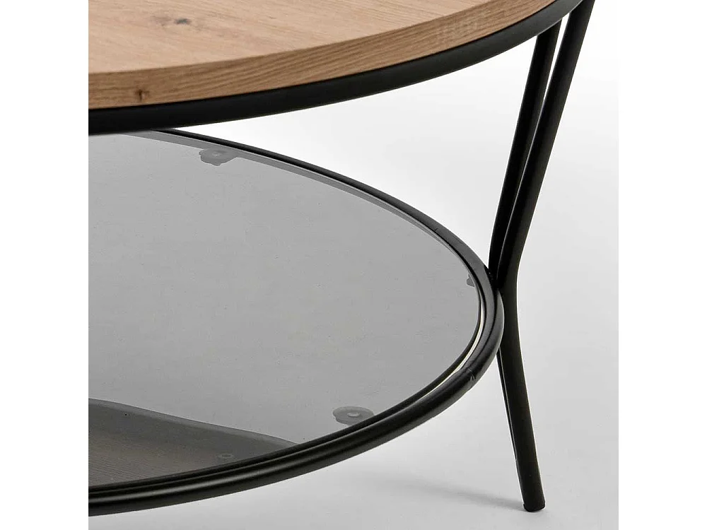 Runder Sofa Tisch in Wildeichefarben und Schwarz 80 cm Durchmesser