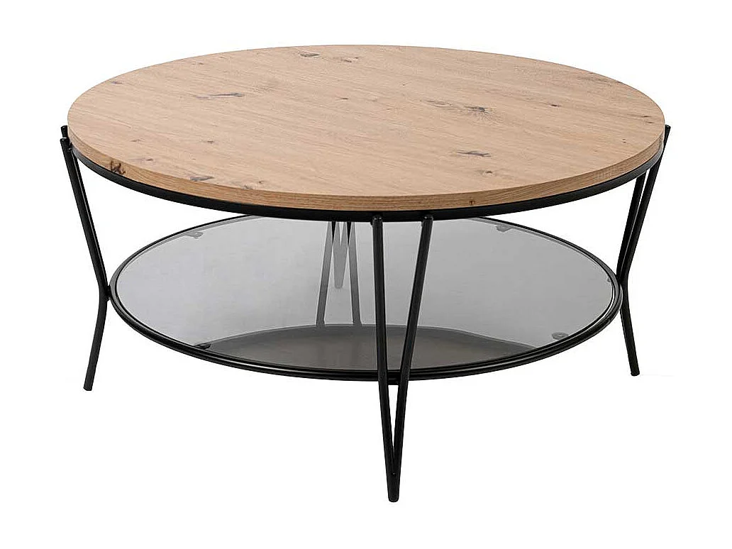 Runder Sofa Tisch in Wildeichefarben und Schwarz 80 cm Durchmesser