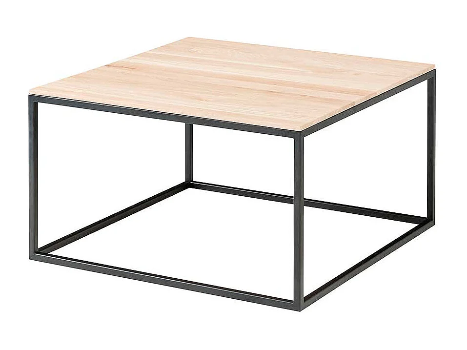 Quadratischer Couchtisch in Eiche Bianco massiv Metall