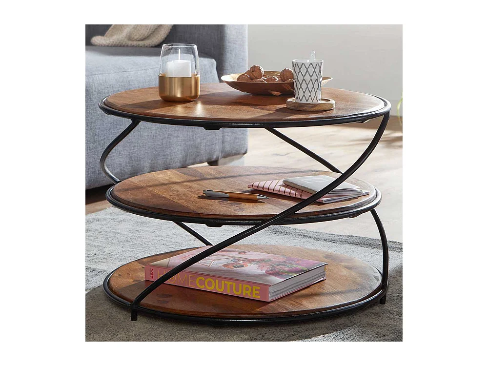 Moderner Wohnzimmertisch mit zwei Ablagen Sheesham Massivholz