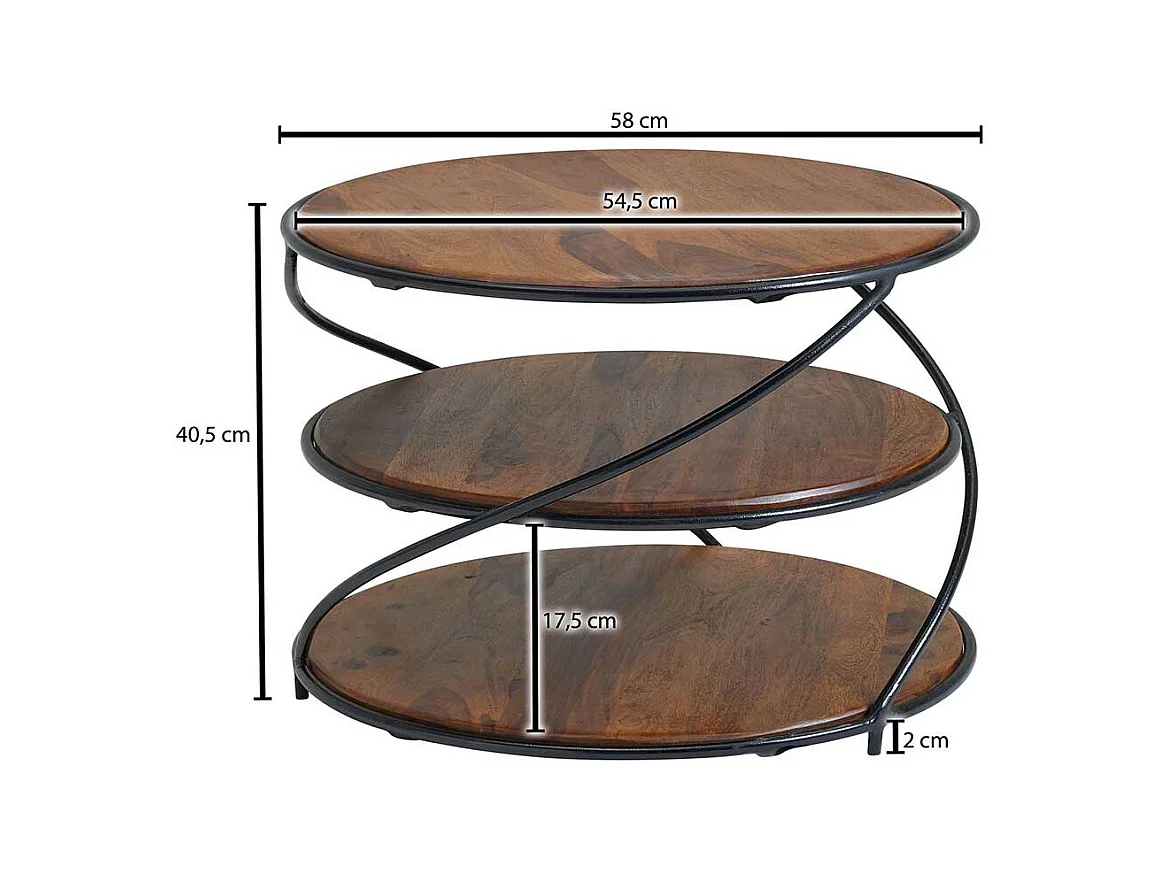 Moderner Wohnzimmertisch mit zwei Ablagen Sheesham Massivholz