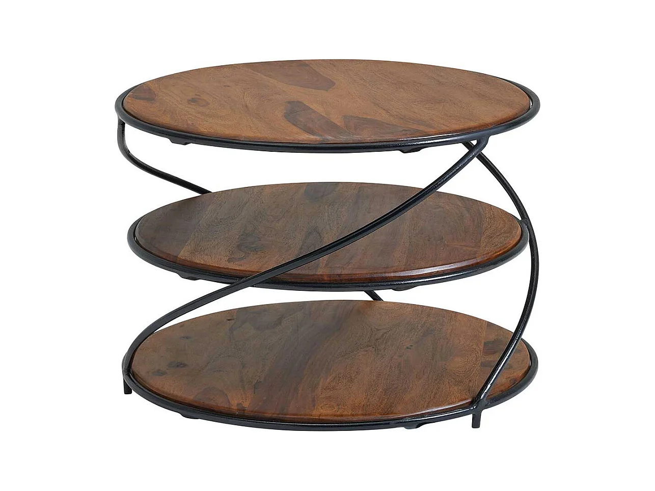 Moderner Wohnzimmertisch mit zwei Ablagen Sheesham Massivholz