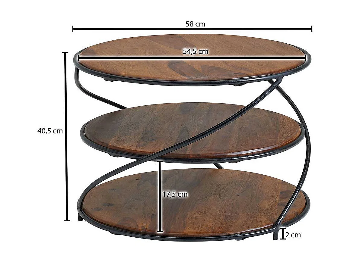 Moderner Wohnzimmertisch mit zwei Ablagen Sheesham Massivholz