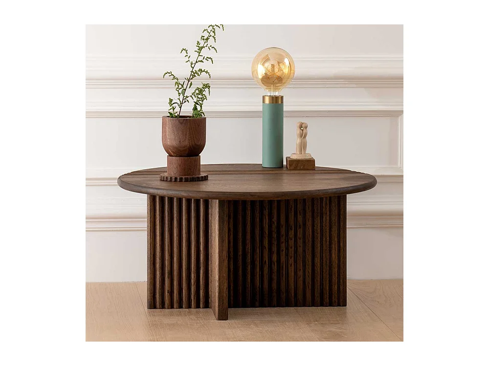 Couchtisch im Skandi Design runder Tischplatte