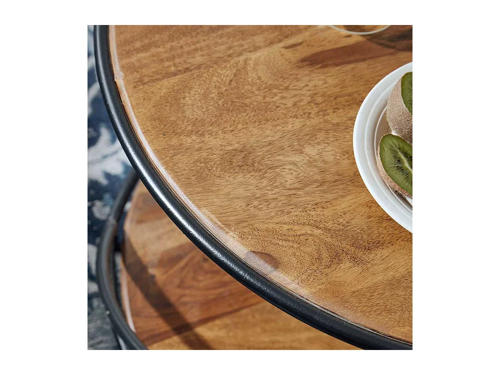 Runder Couchtisch aus Sheesham Massivholz und Metall 58 cm Durchmesser