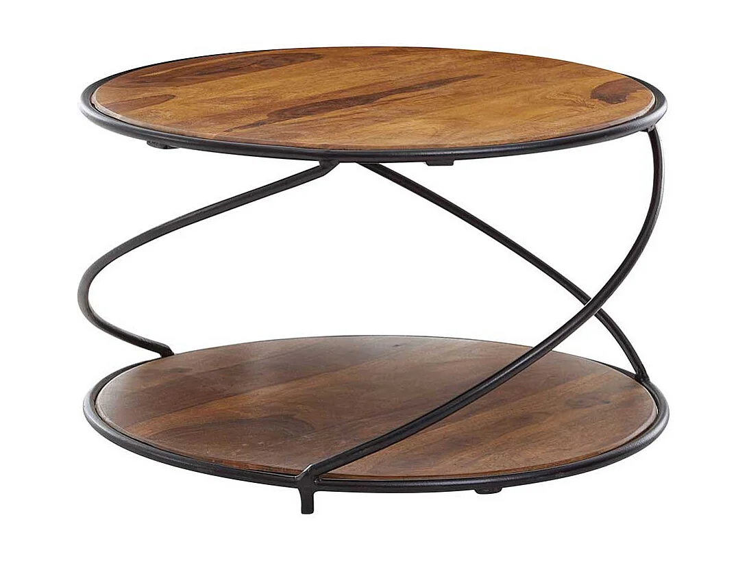 Runder Couchtisch aus Sheesham Massivholz und Metall 58 cm Durchmesser