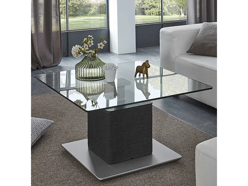 Designercouchtisch mit Klarglasplatte höhenverstellbar