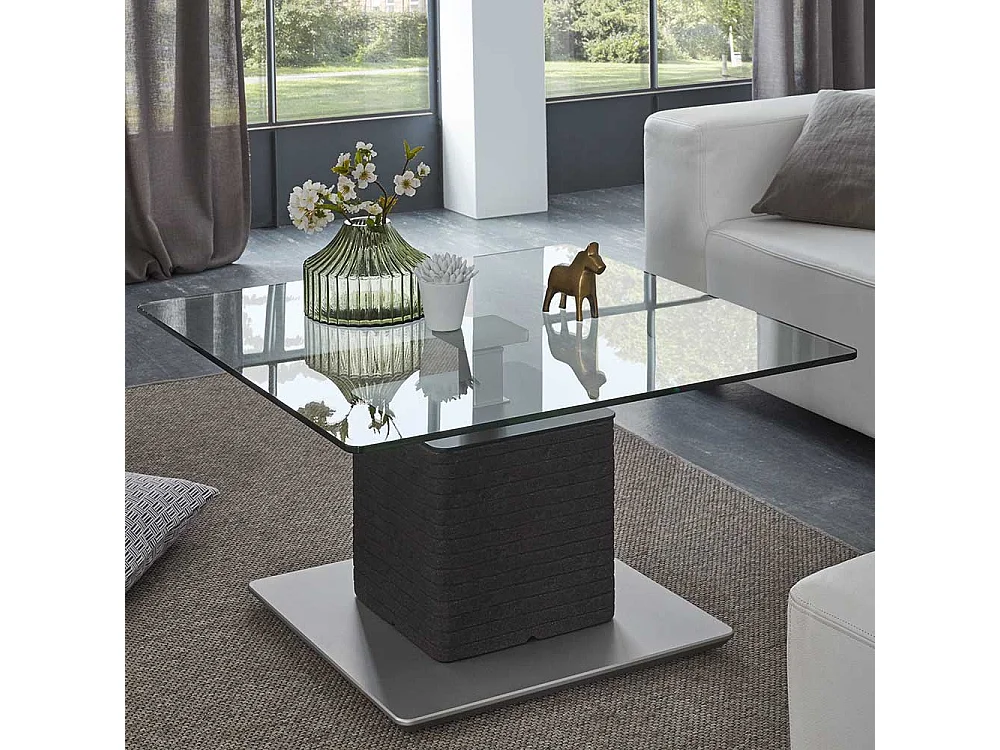 Designercouchtisch mit Klarglasplatte höhenverstellbar