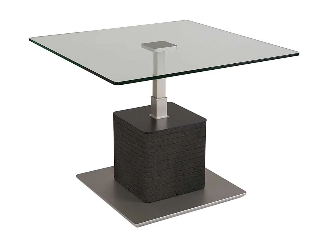 Designercouchtisch mit Klarglasplatte höhenverstellbar