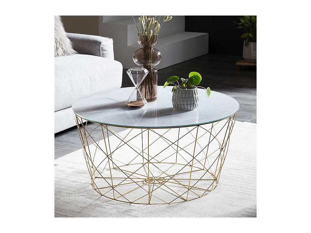 Runder Couchtisch in Weiß und Goldfarben Skandi Design