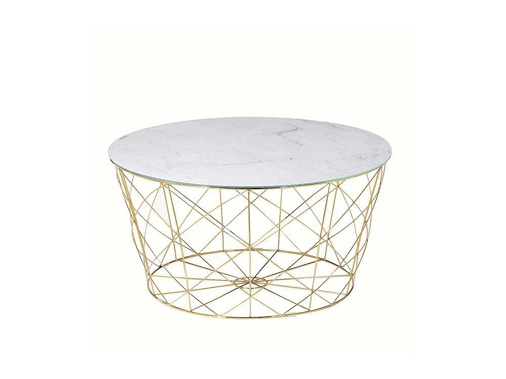 Runder Couchtisch in Weiß und Goldfarben Skandi Design