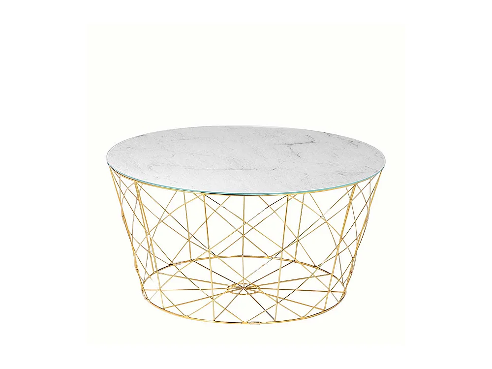 Runder Couchtisch in Weiß und Goldfarben Skandi Design