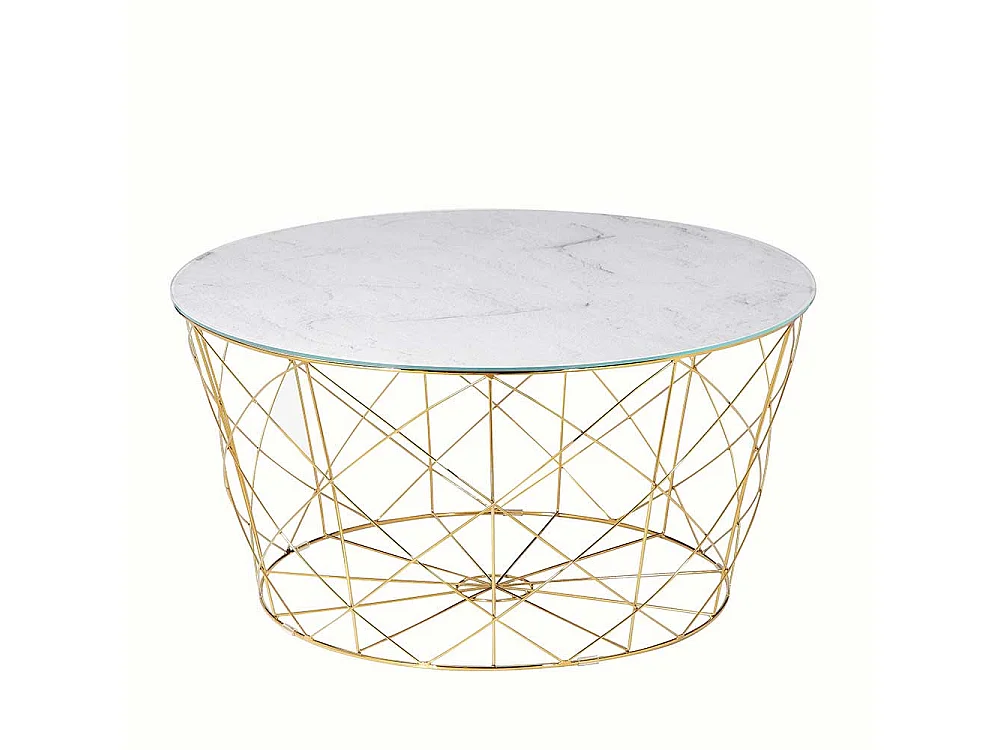 Runder Couchtisch in Weiß und Goldfarben Skandi Design