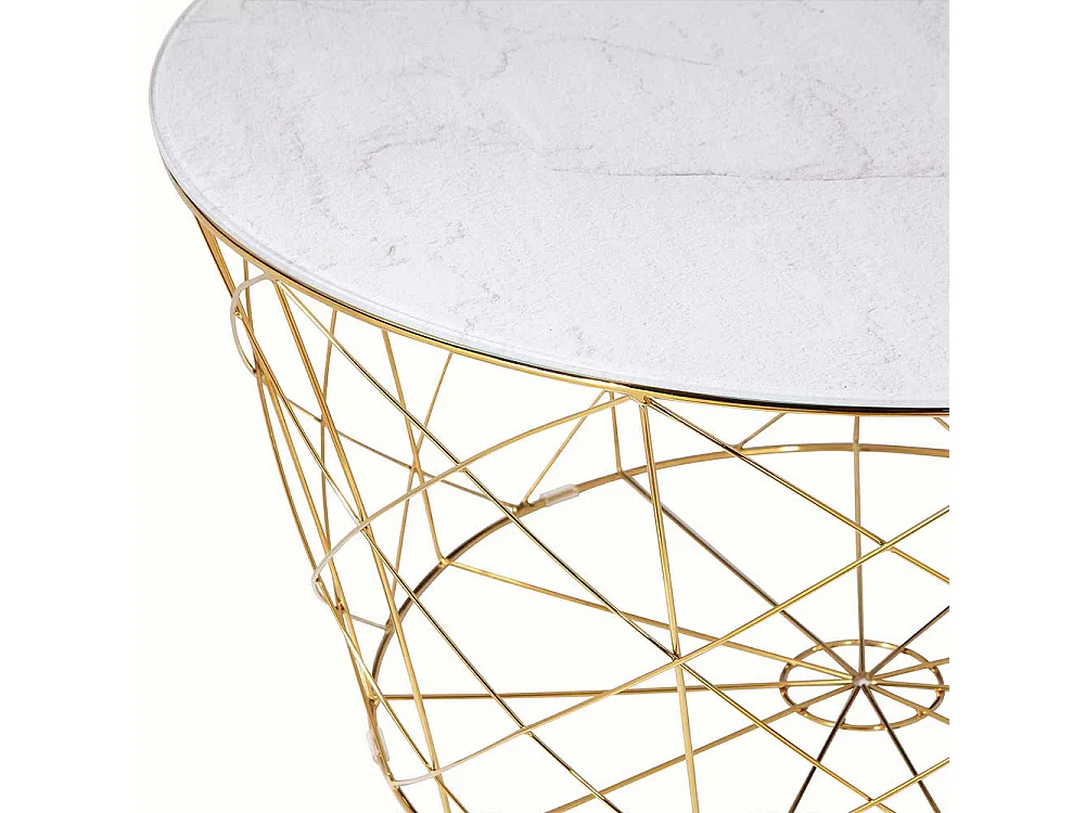 Runder Couchtisch in Weiß und Goldfarben Skandi Design