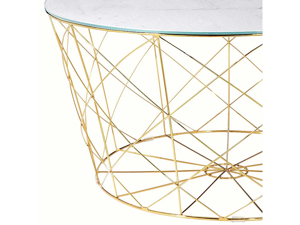 Runder Couchtisch in Weiß und Goldfarben Skandi Design