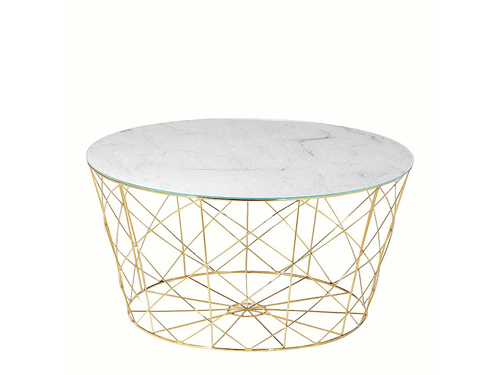 Runder Couchtisch in Weiß und Goldfarben Skandi Design